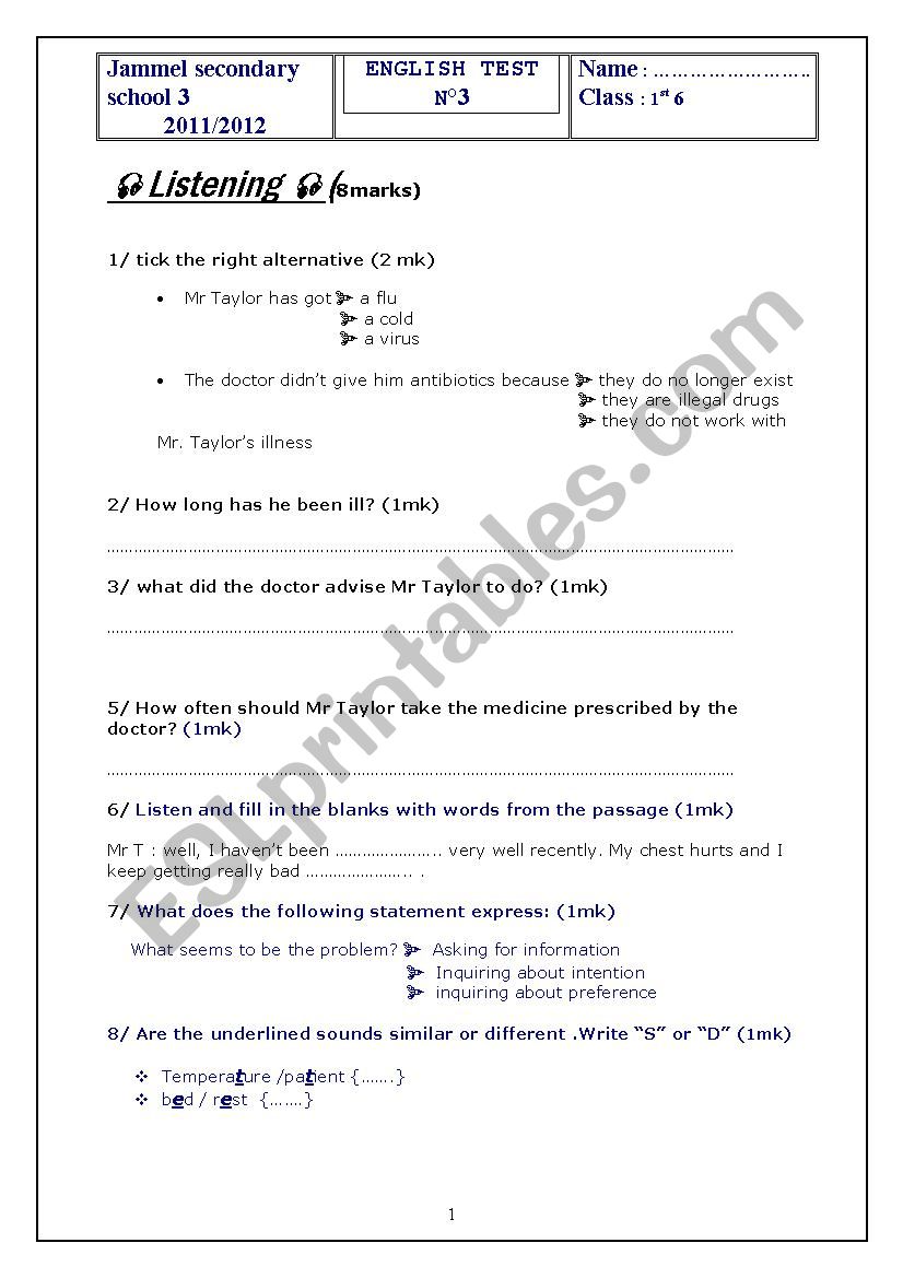 English test N 3 worksheet