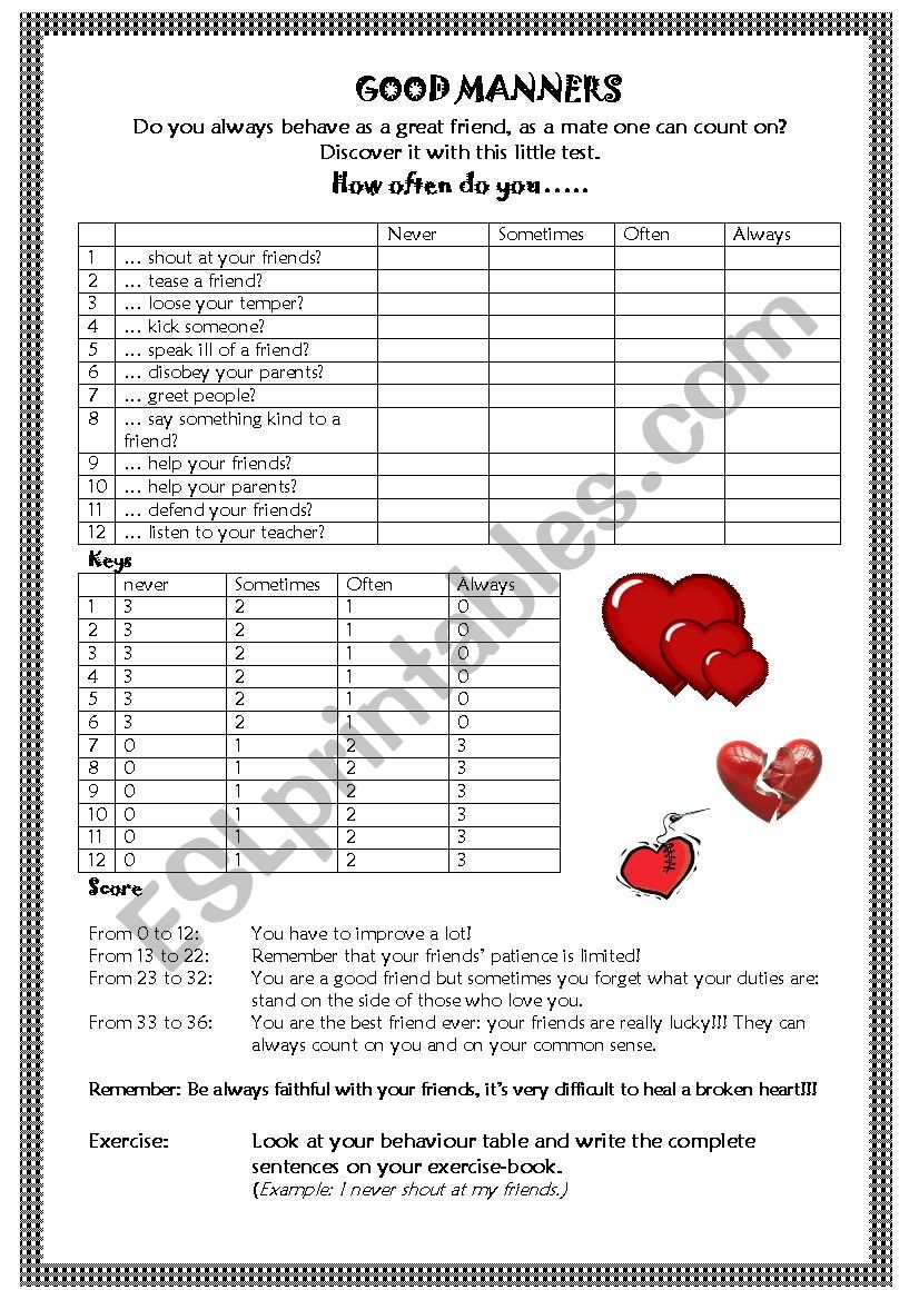 good behaviour worksheet