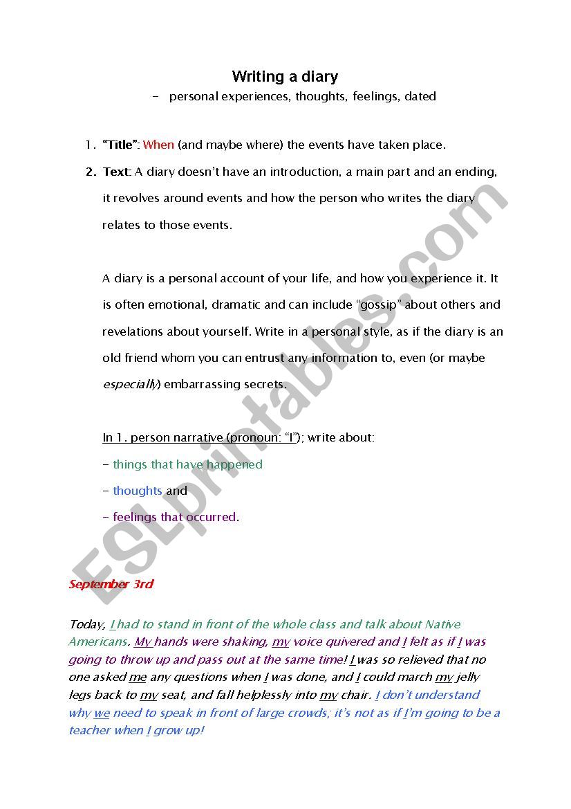 How to write a diary worksheet