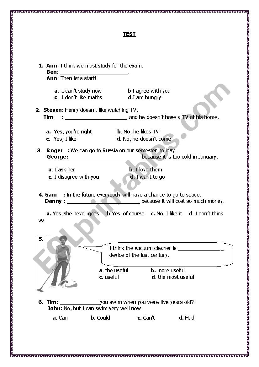 test worksheet
