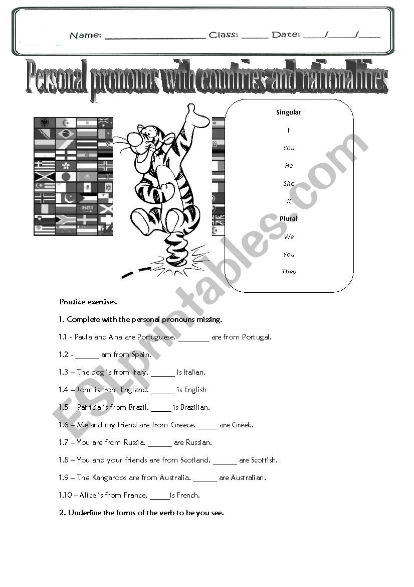 personal pronouns worksheet