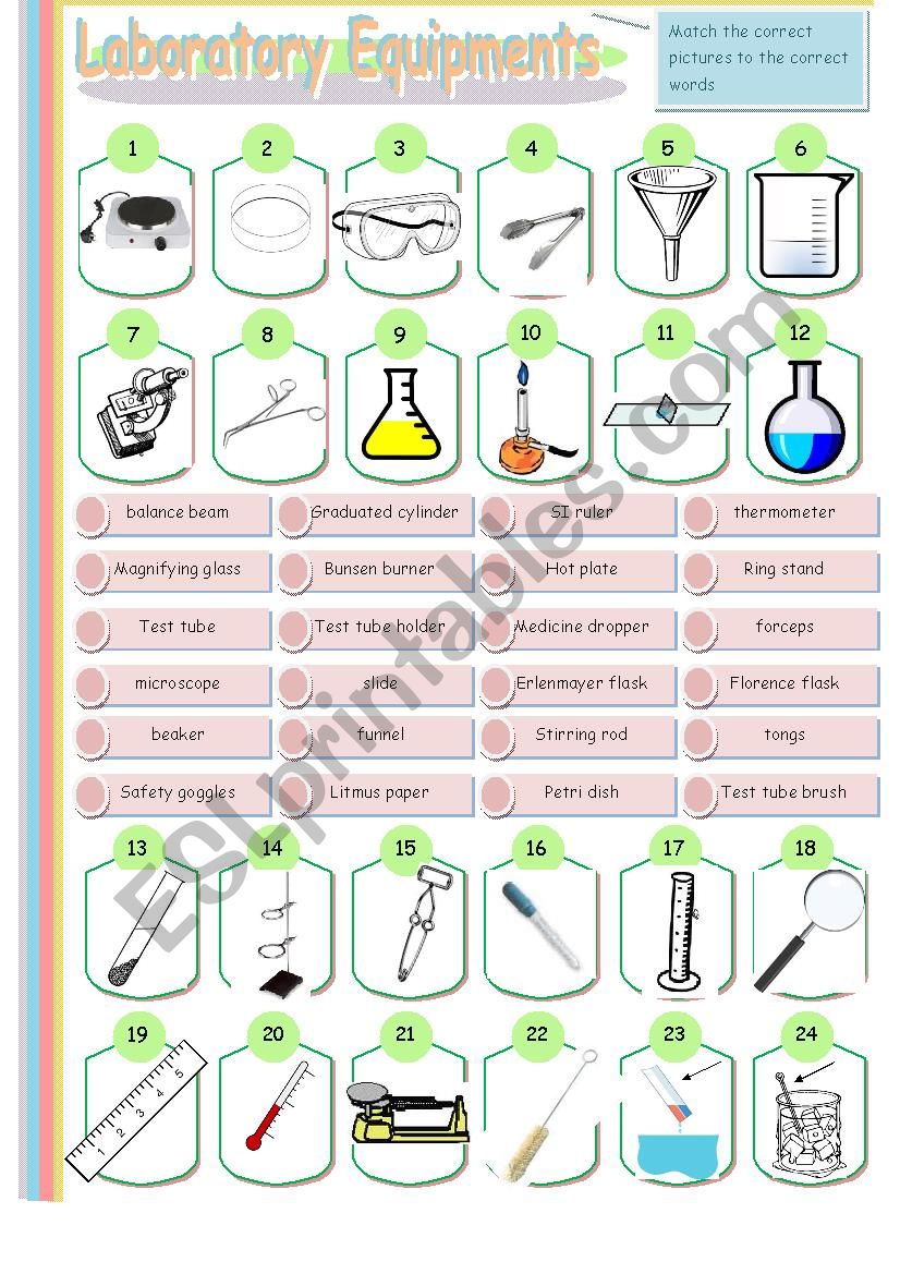 Laboratory equipments worksheet