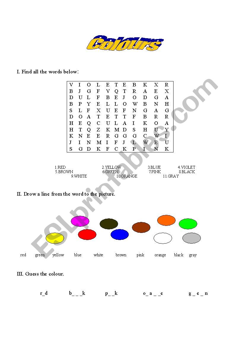 colours worksheet