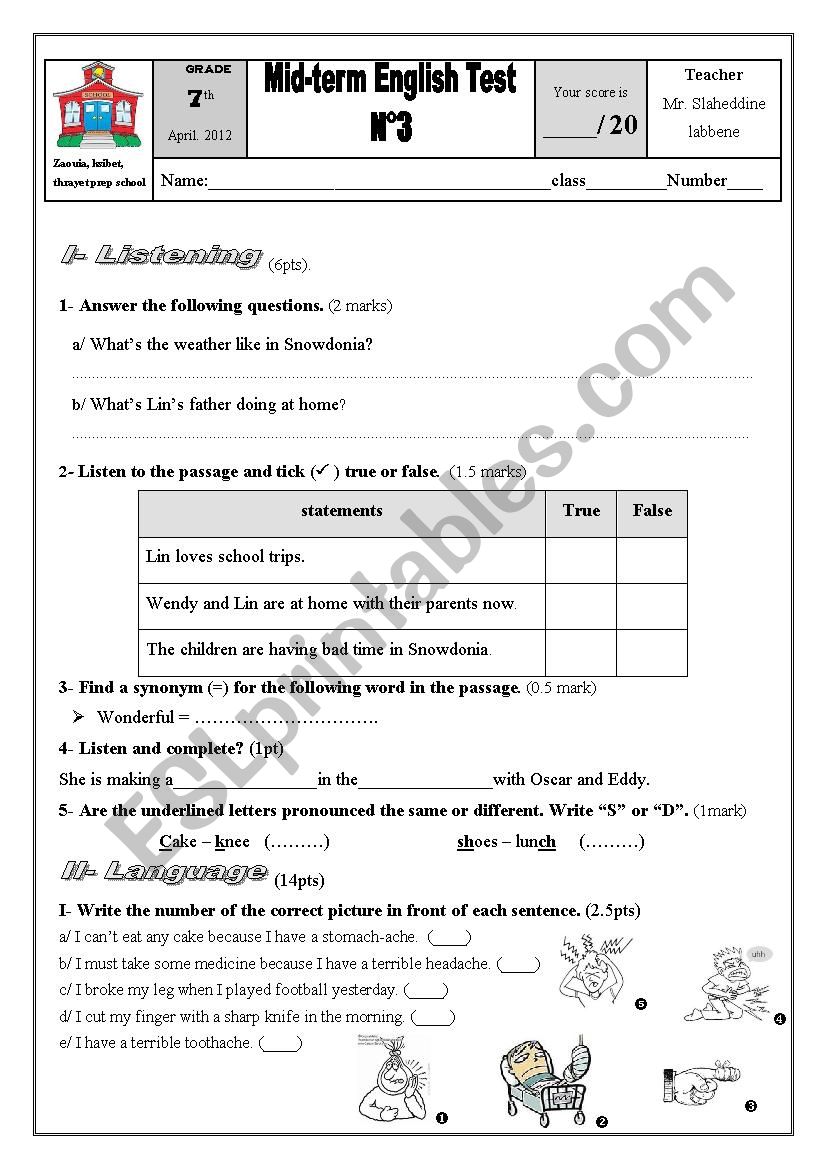 Mid term test N3 for 7th formers