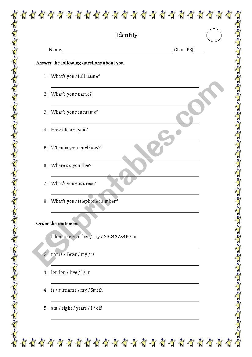 Identity worksheet