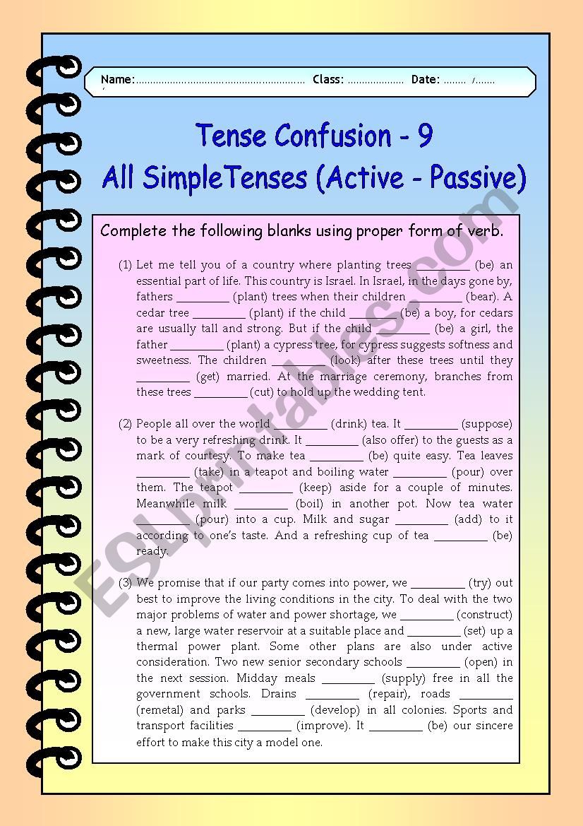 Tense Confusion - 9 All Simple Tenses - (Active - Passive) with KEYS