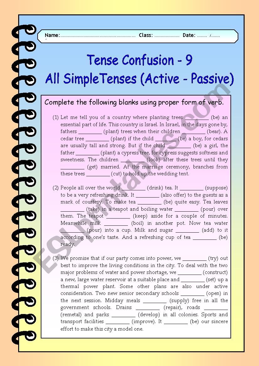 Tense Confusion - 9 All Simple Tenses - (Active - Passive) with KEYS