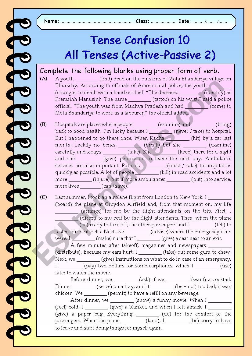 Tense Confusion - 10 All Simple Tenses - (Active - Passive) with KEYS