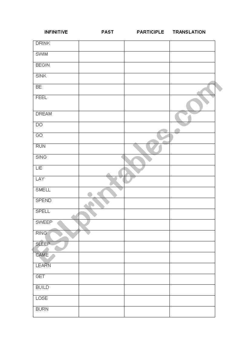 Test Irregular Verbs (I) worksheet