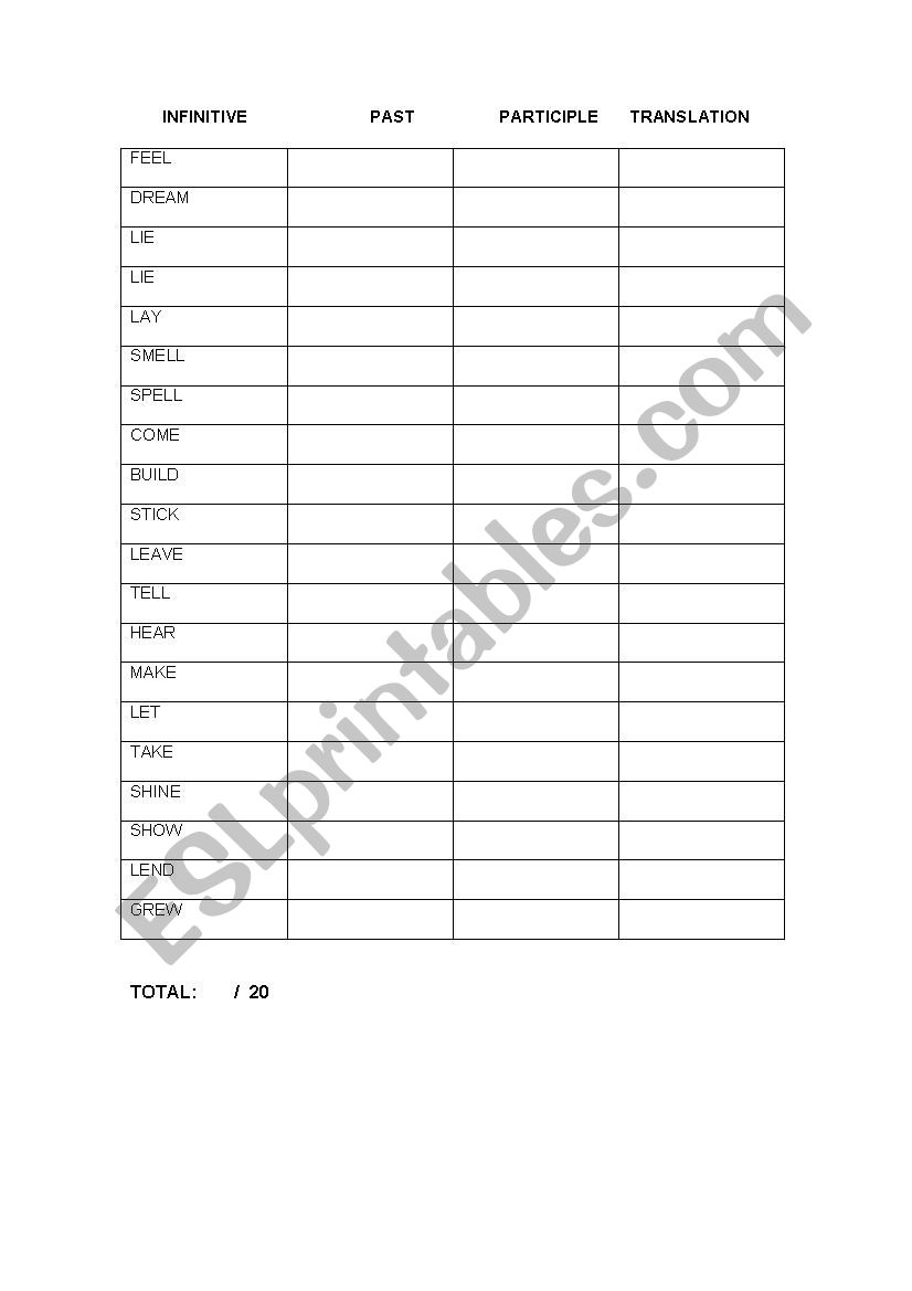 Irregular Verbs Test (II)  worksheet