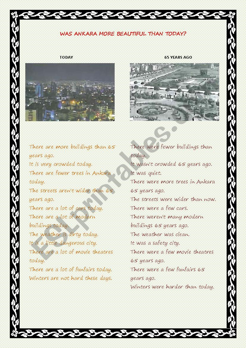 WAS ANKARA MORE BEAUTIFUL THAN TODAY? (READING WORKSHEET FOR SIMPLE PAST TENSE)