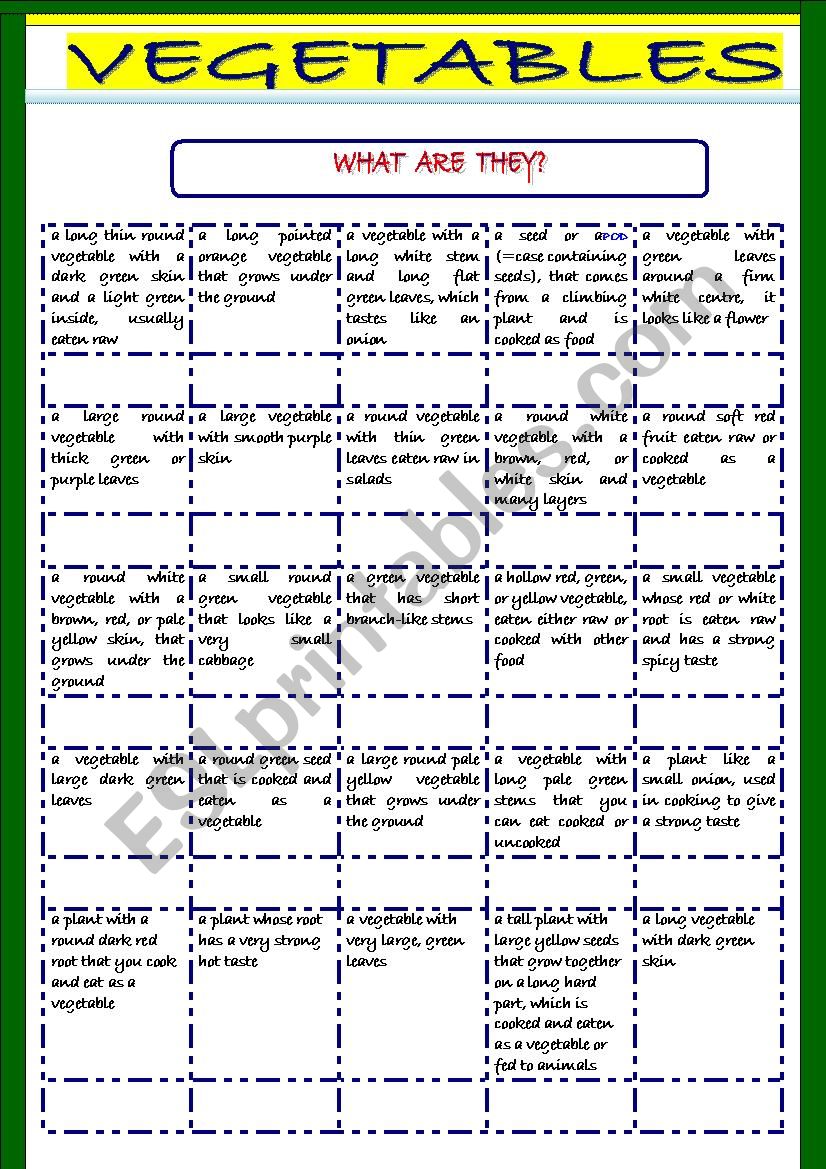 Vegetables worksheet