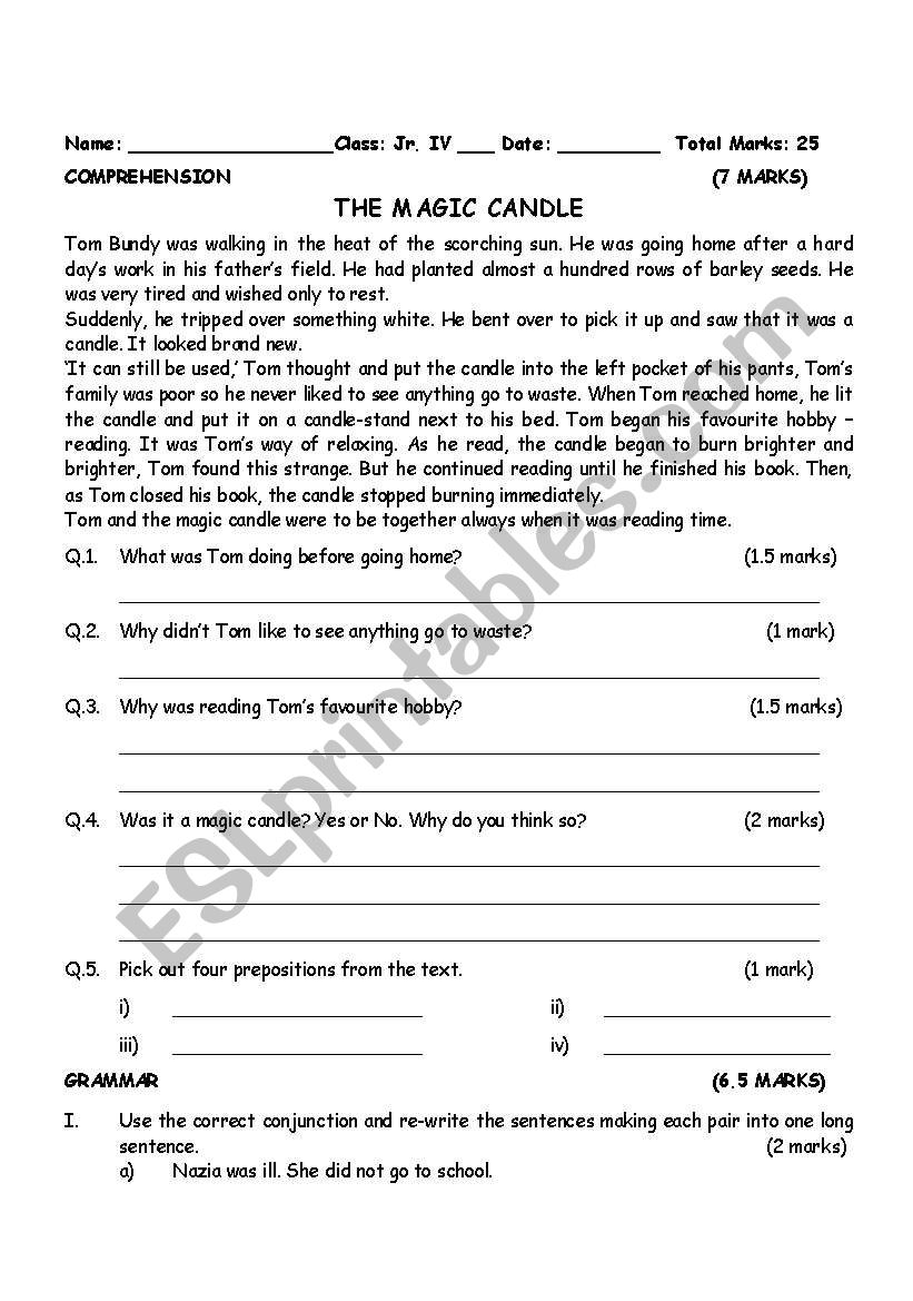 Comperhension worksheet