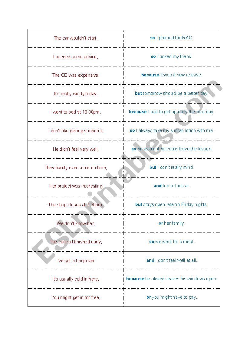 CONJUNCTIONS worksheet