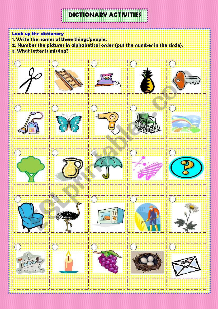 Dictionary activities (+ key) worksheet