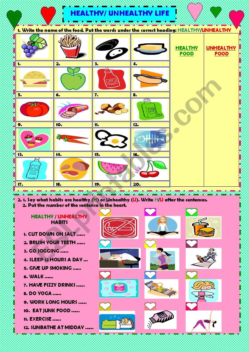 Healthy/ unhealthy life (+ key)