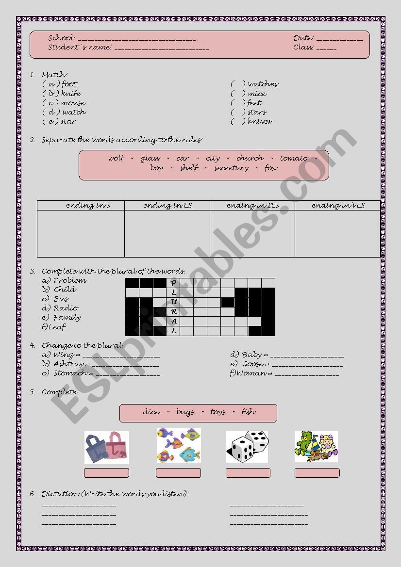 Plural activities worksheet