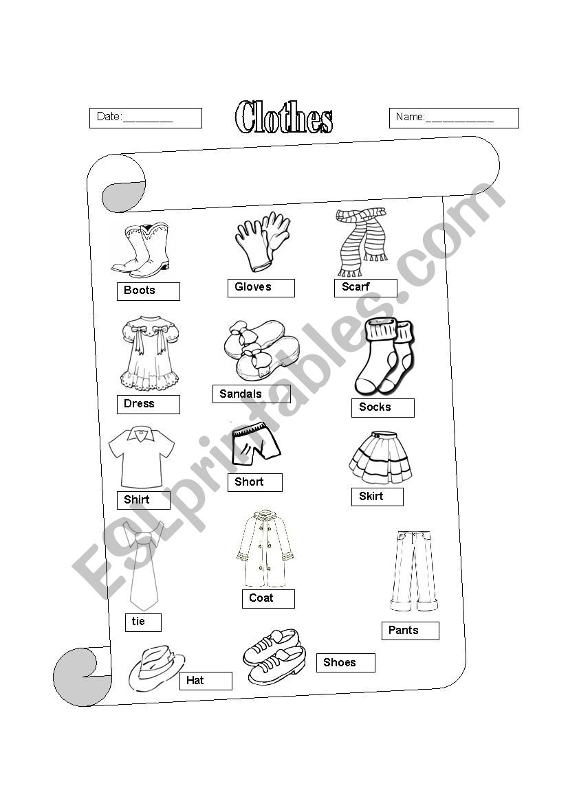 The Clothes worksheet