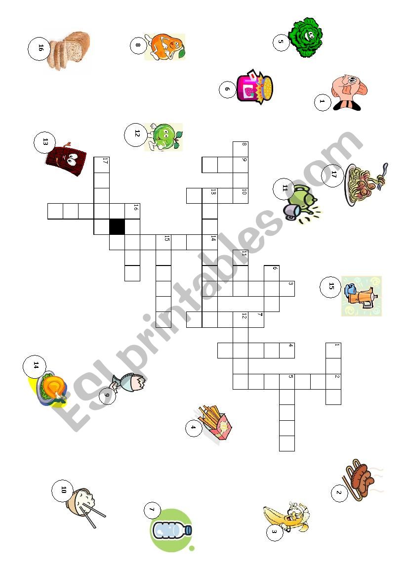 food crosswords worksheet