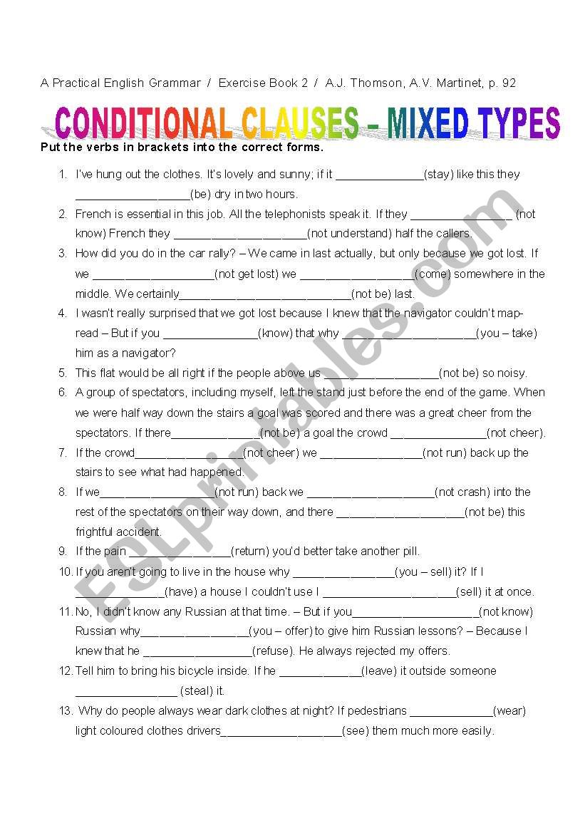 Mixed conditionals worksheet