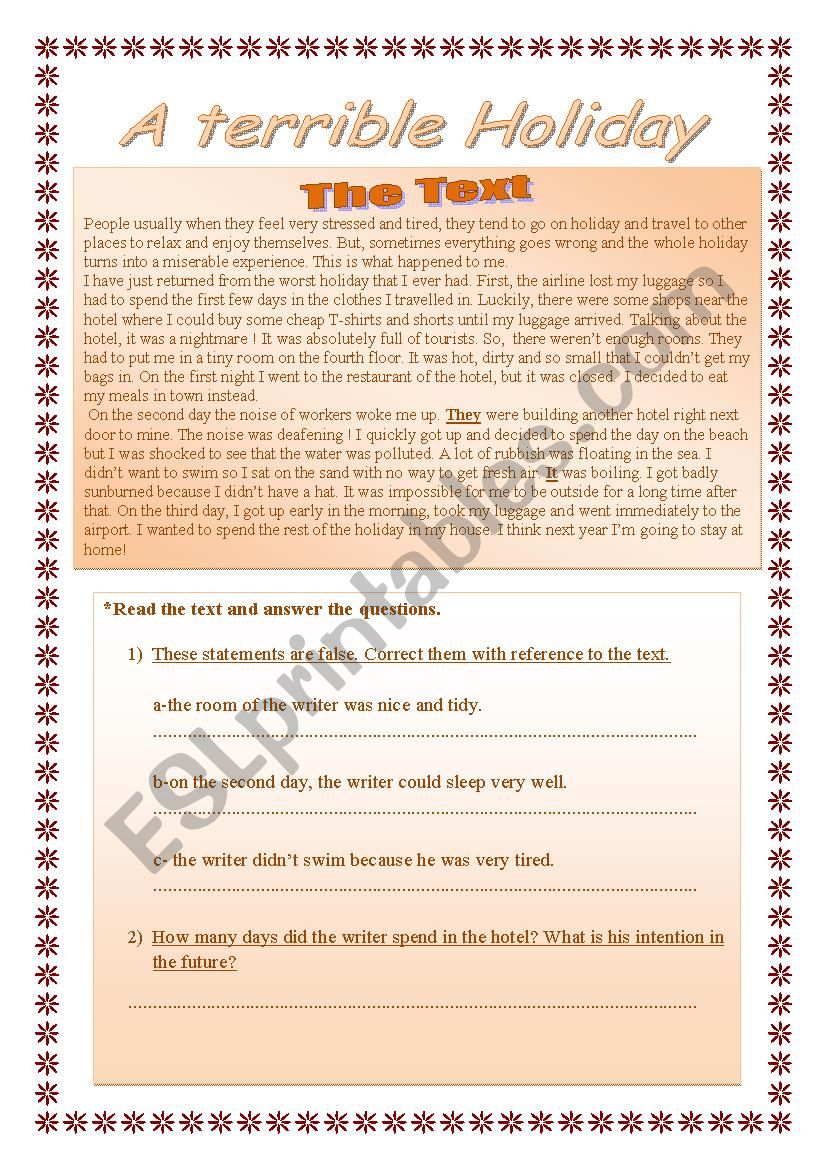 Traveling and Holidays worksheet