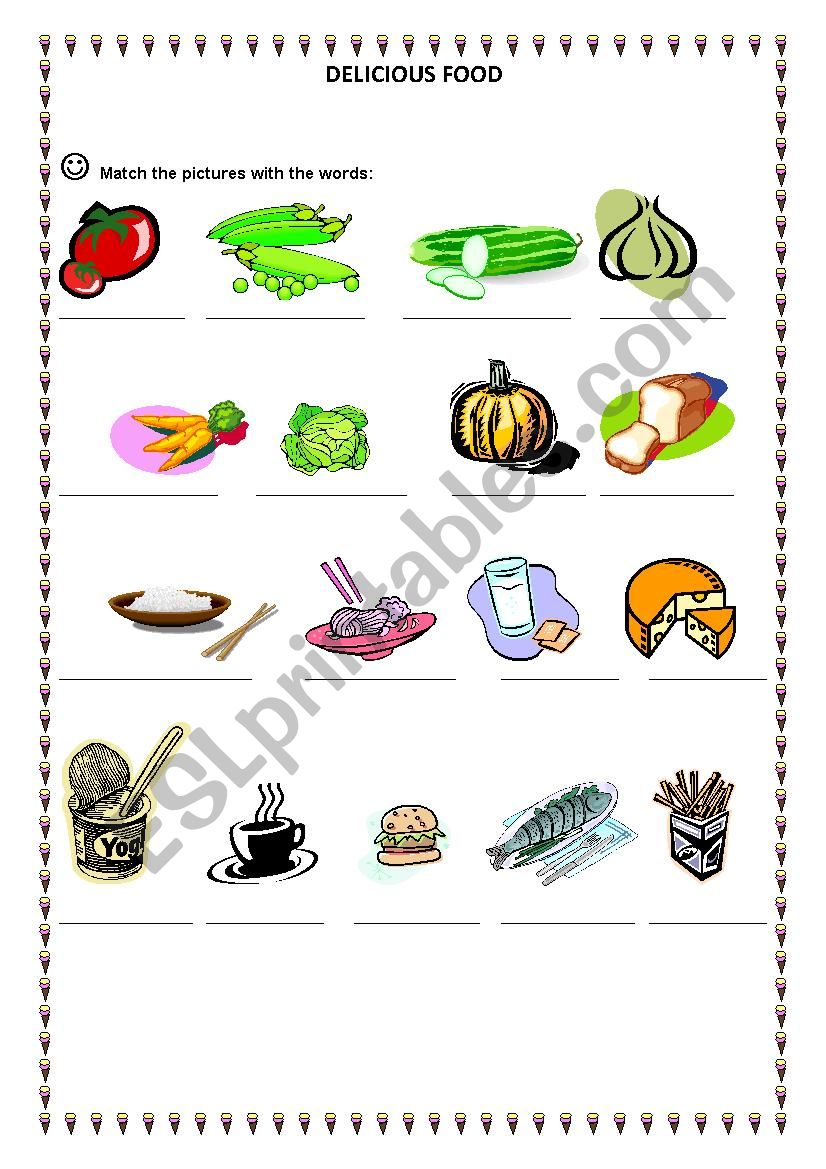 delicious food worksheet