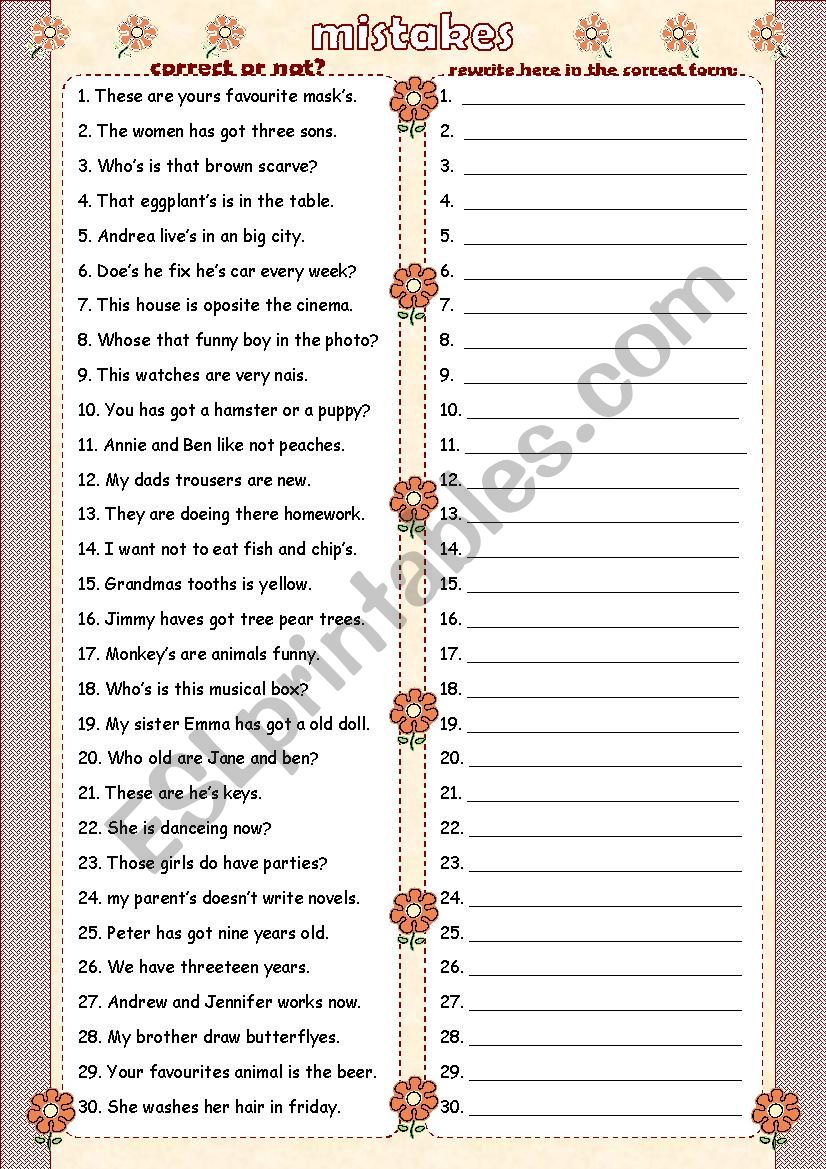 learning from mistakes (2) worksheet