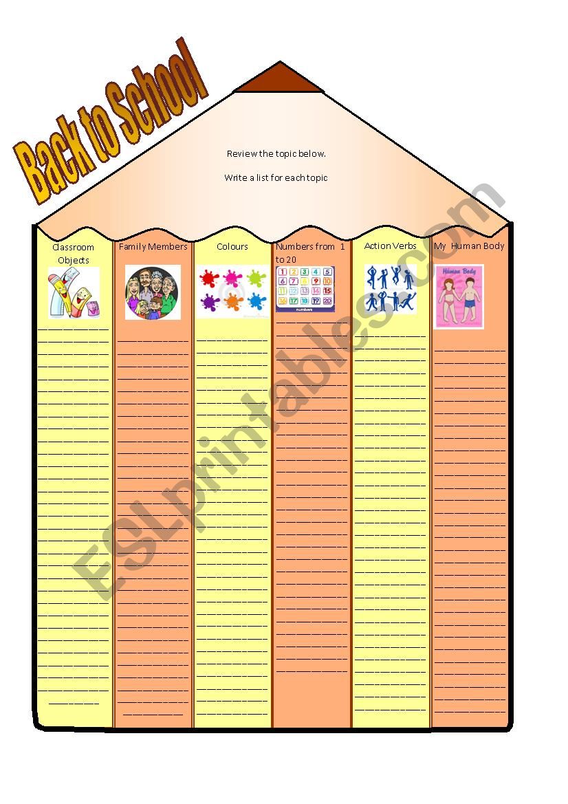 Back to school worksheet