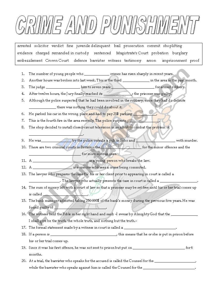 Crime and punishment worksheet