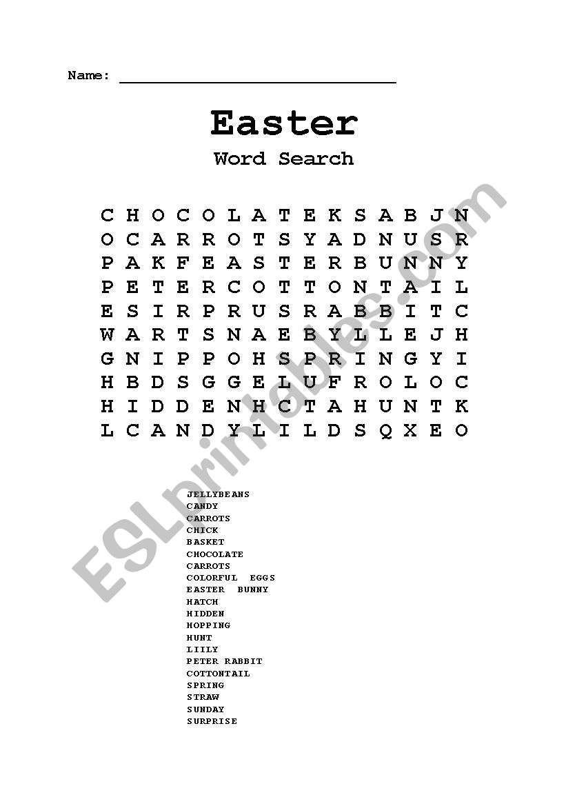 Easter wordsearch worksheet