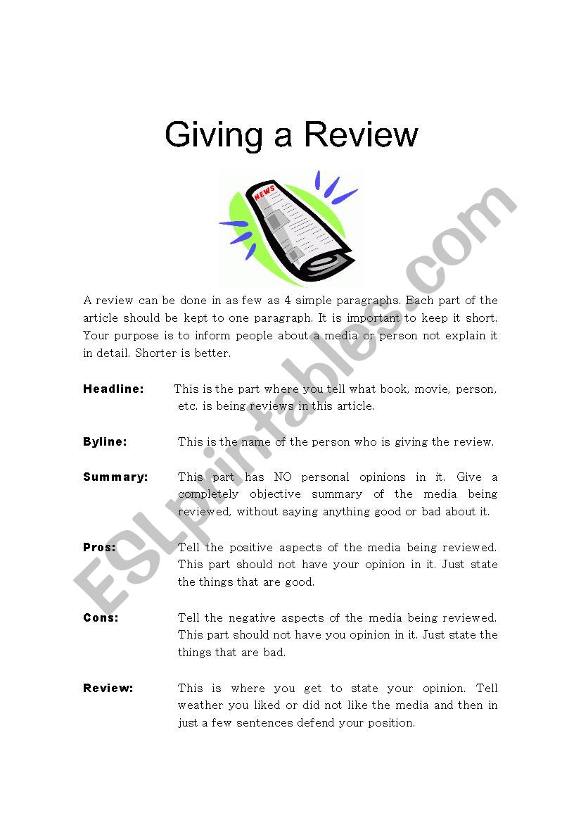 English Newspaper worksheet