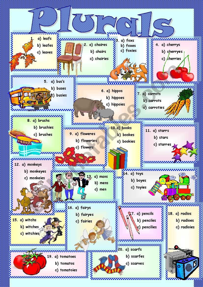 PLURALS- Multiple choice  worksheet