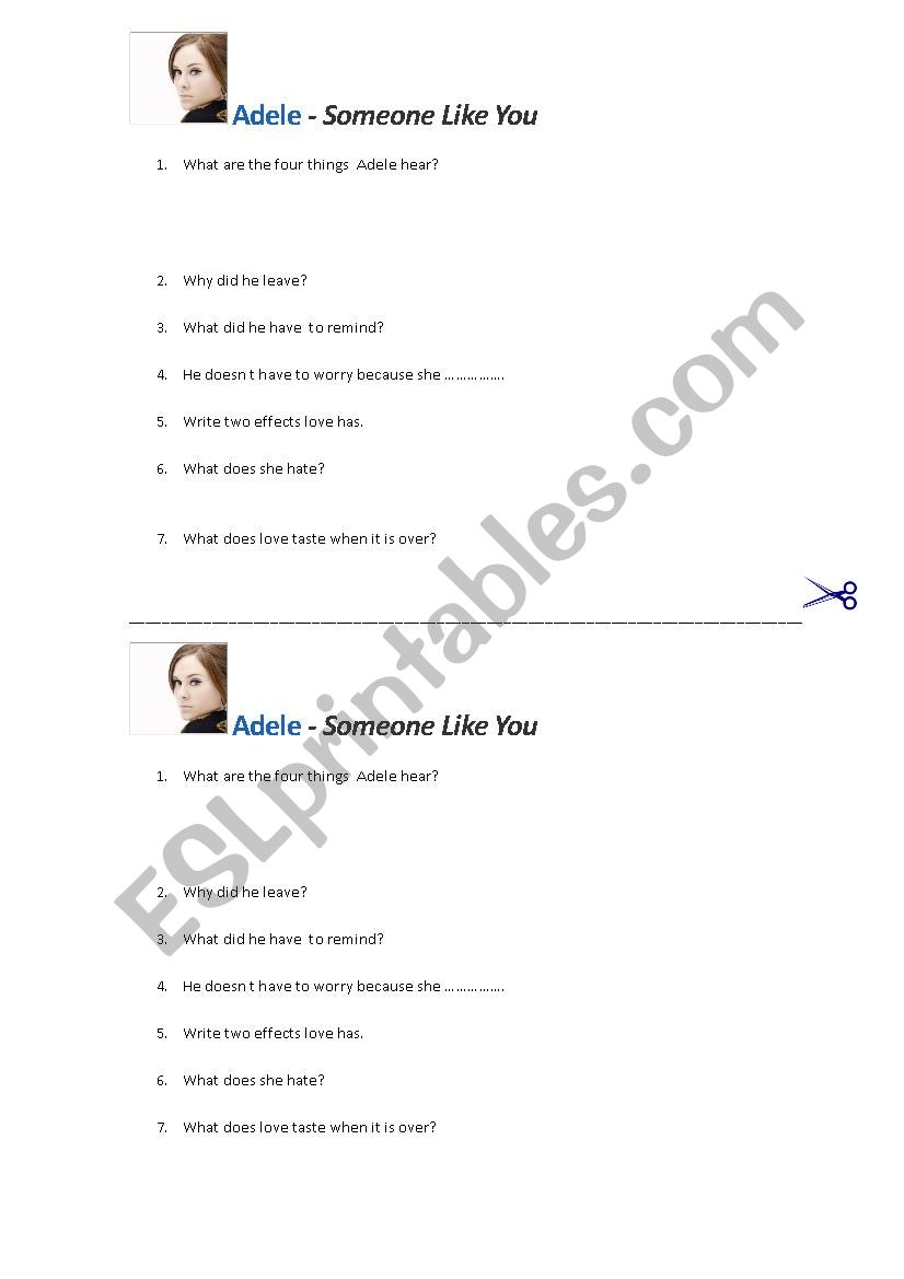 Adele - Someone Like You Worksheet