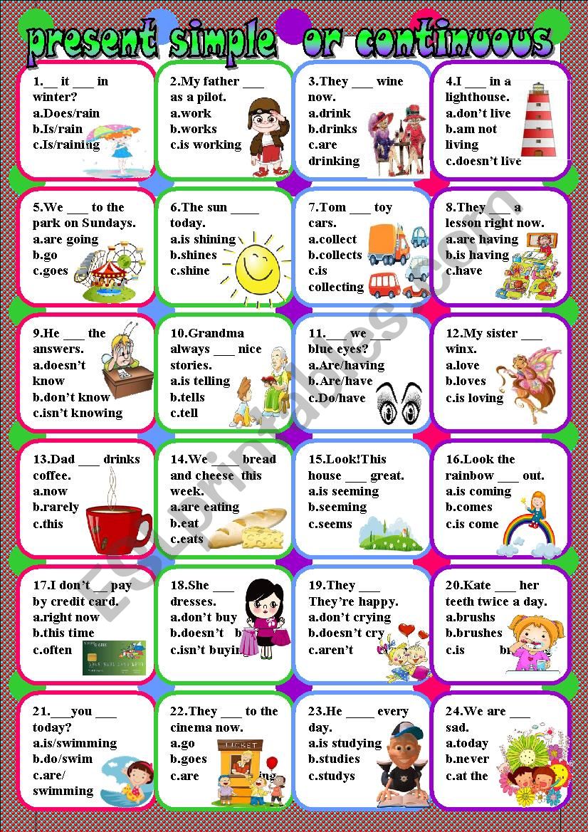 present simple or continuous worksheet