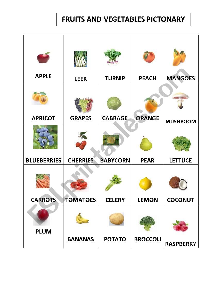 Fruits & Vegetables Pictionary