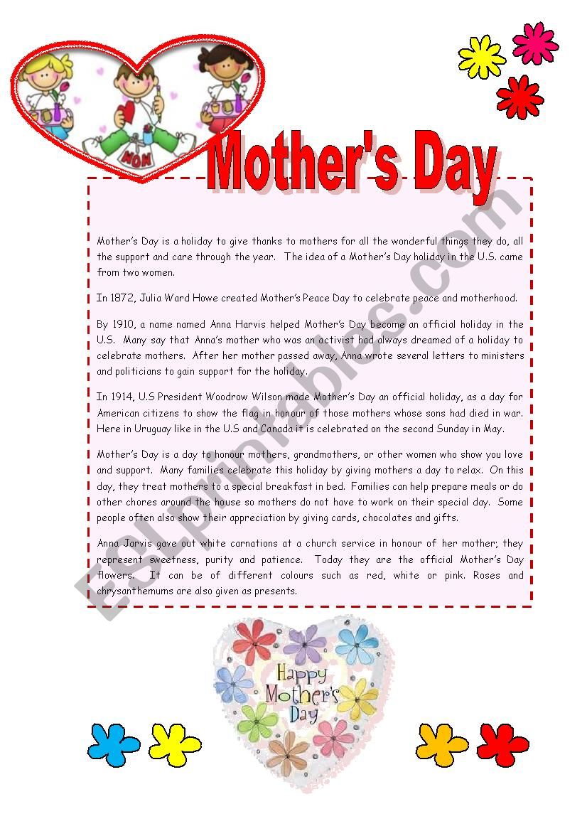 MotherÂ´s Day worksheet