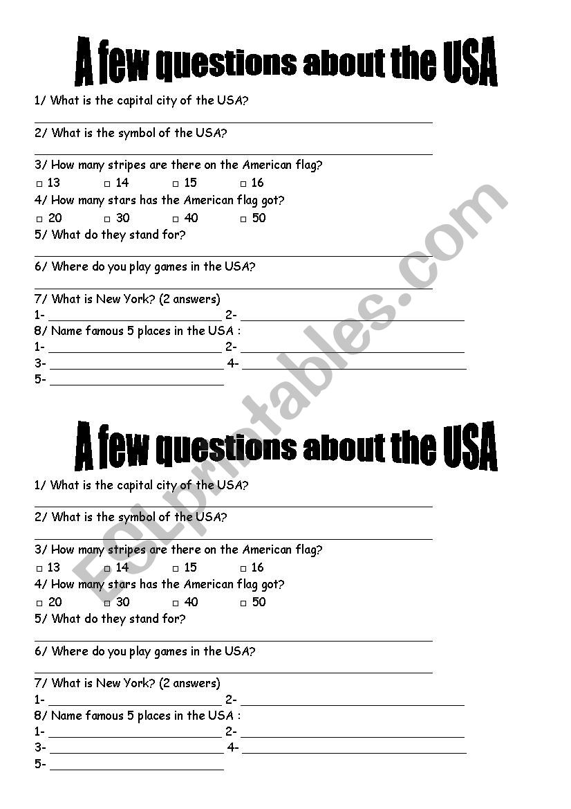 USA QUIZ worksheet