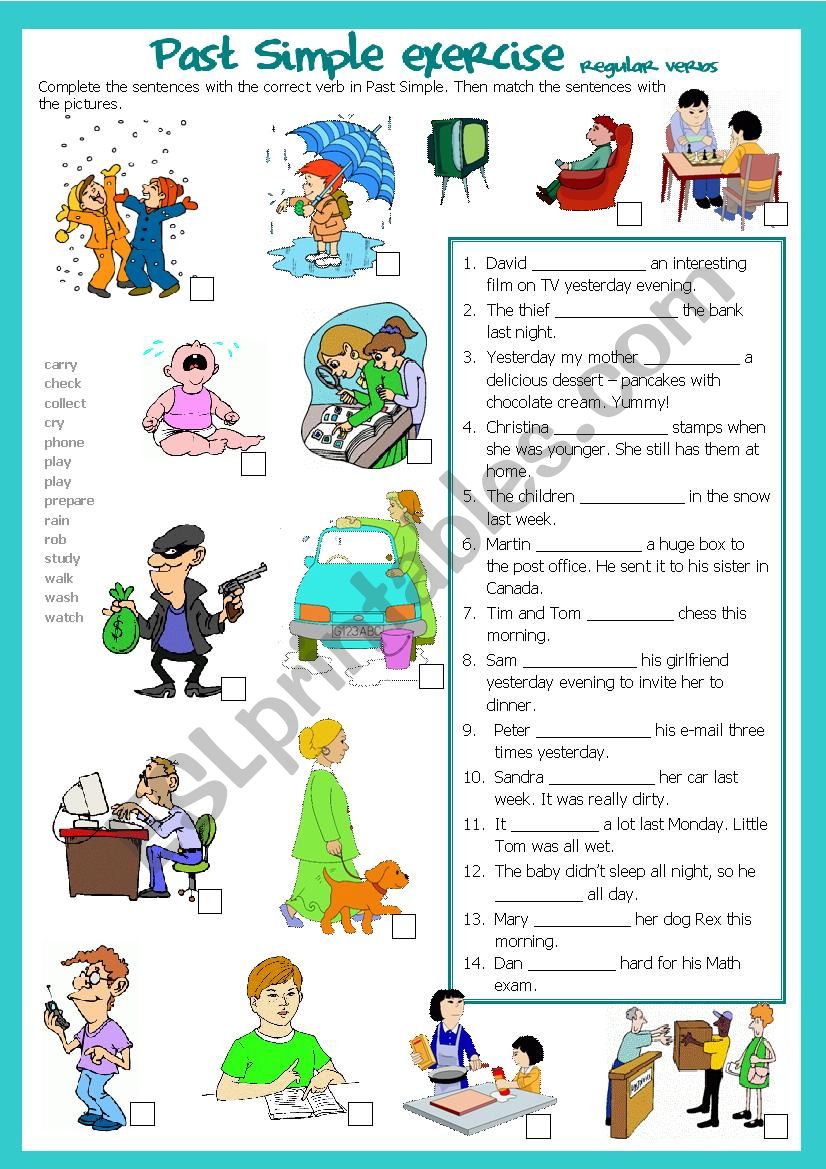 Past Simple exercises - regular verbs + BW + key - ESL worksheet by poki