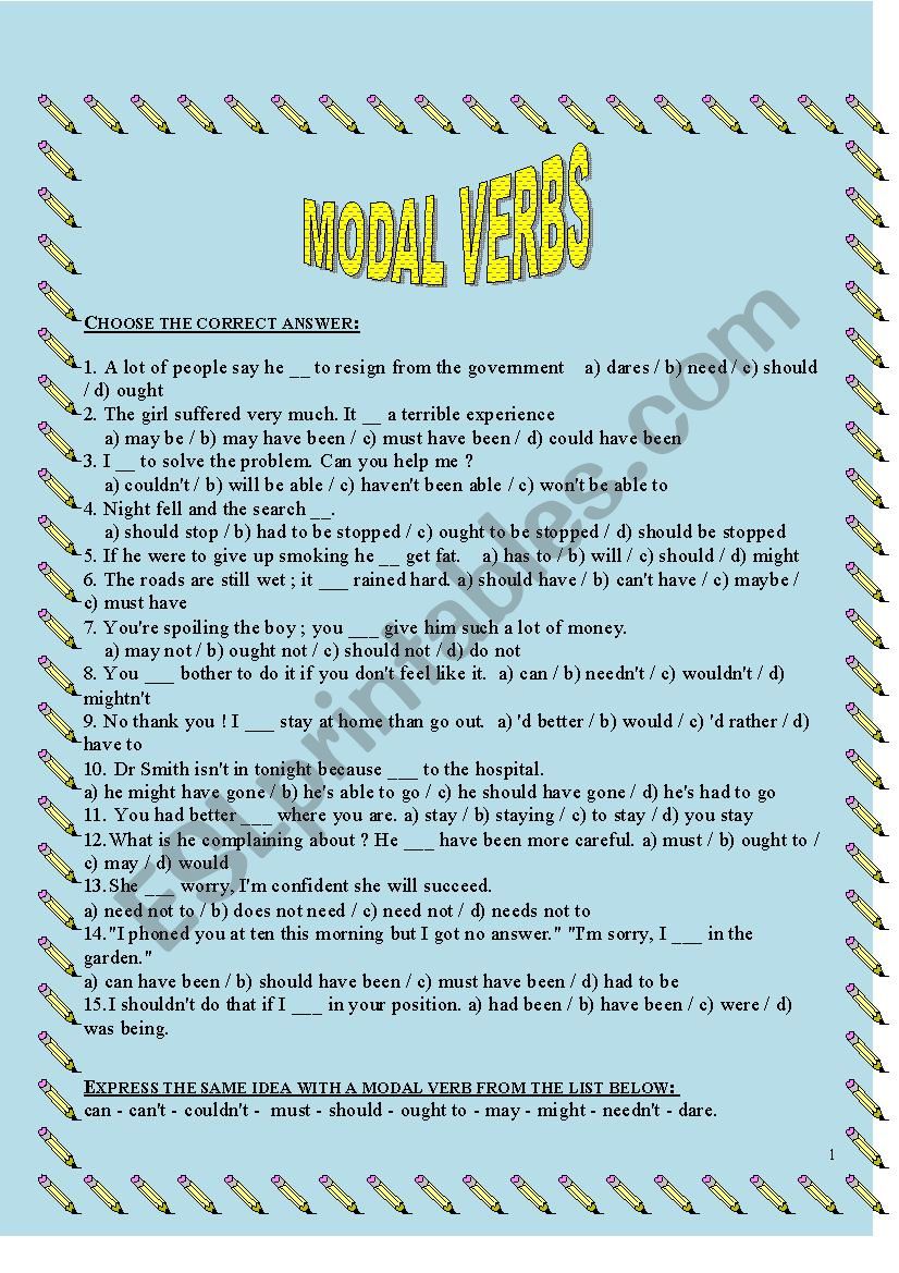 Modal verbs worksheet