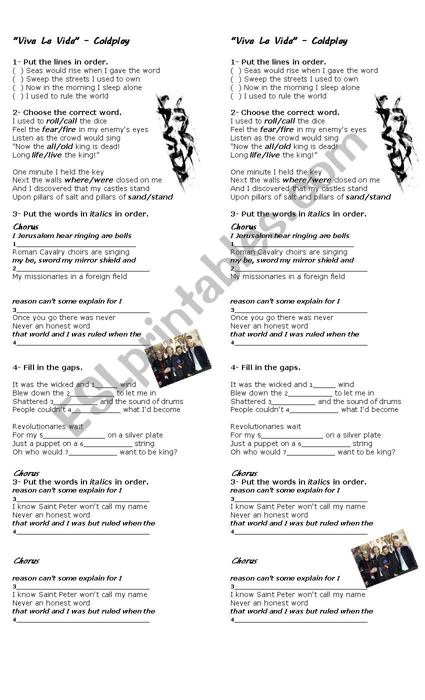 Coldplay - Viva la Vida worksheet