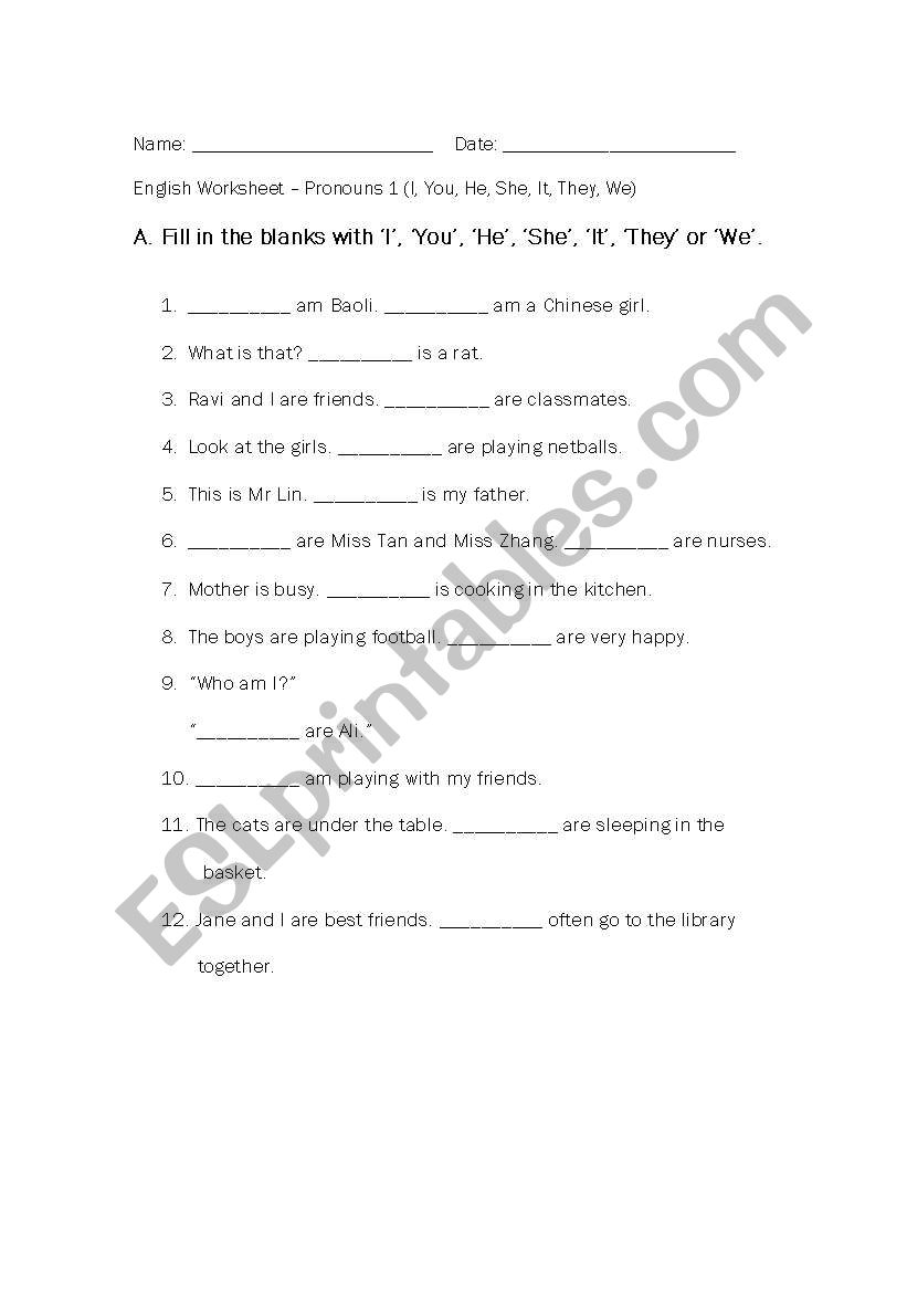 Pronouns worksheet