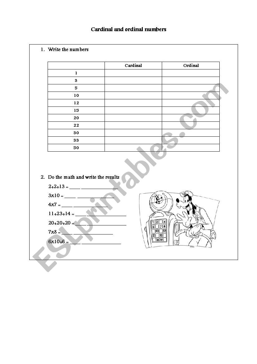 cardinal and ordinal numbers worksheet