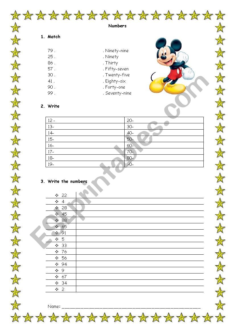 numbers worksheet