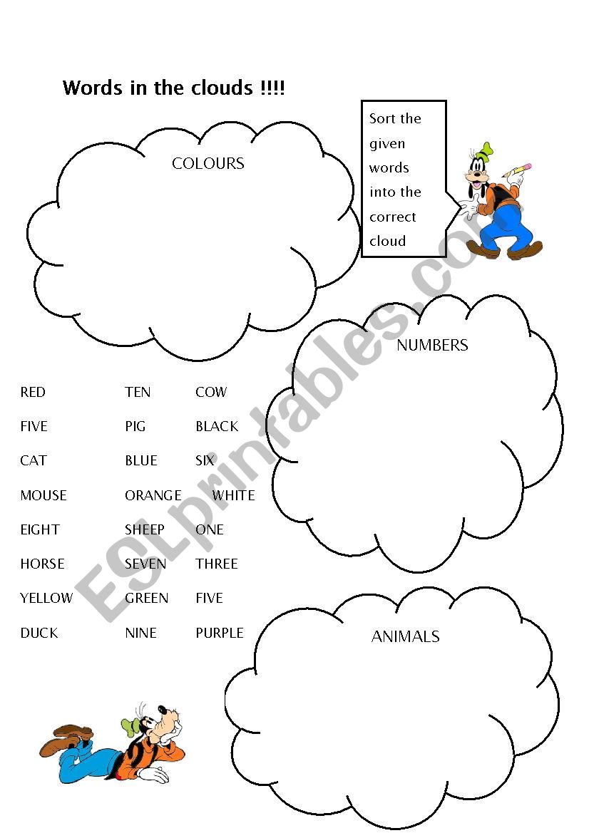 Words in the clouds worksheet