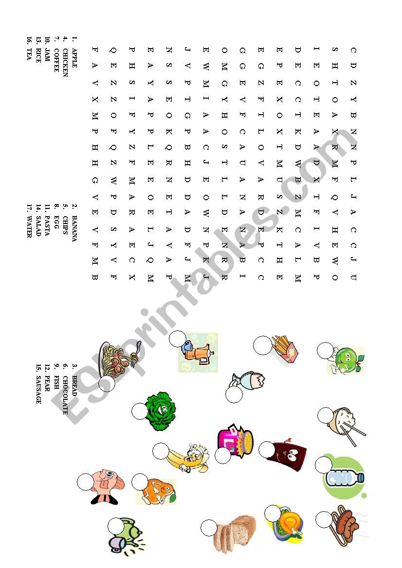 food wordsearch worksheet