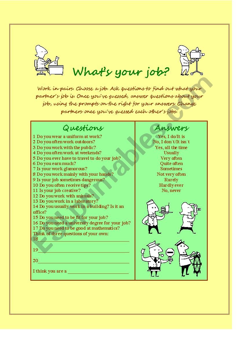 Twenty questions - Whats your job?