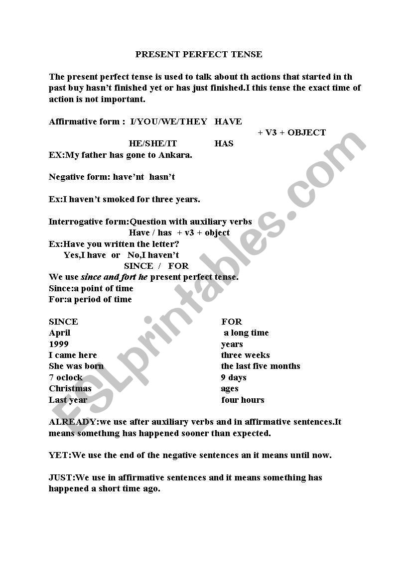 prsent perfect tense worksheet