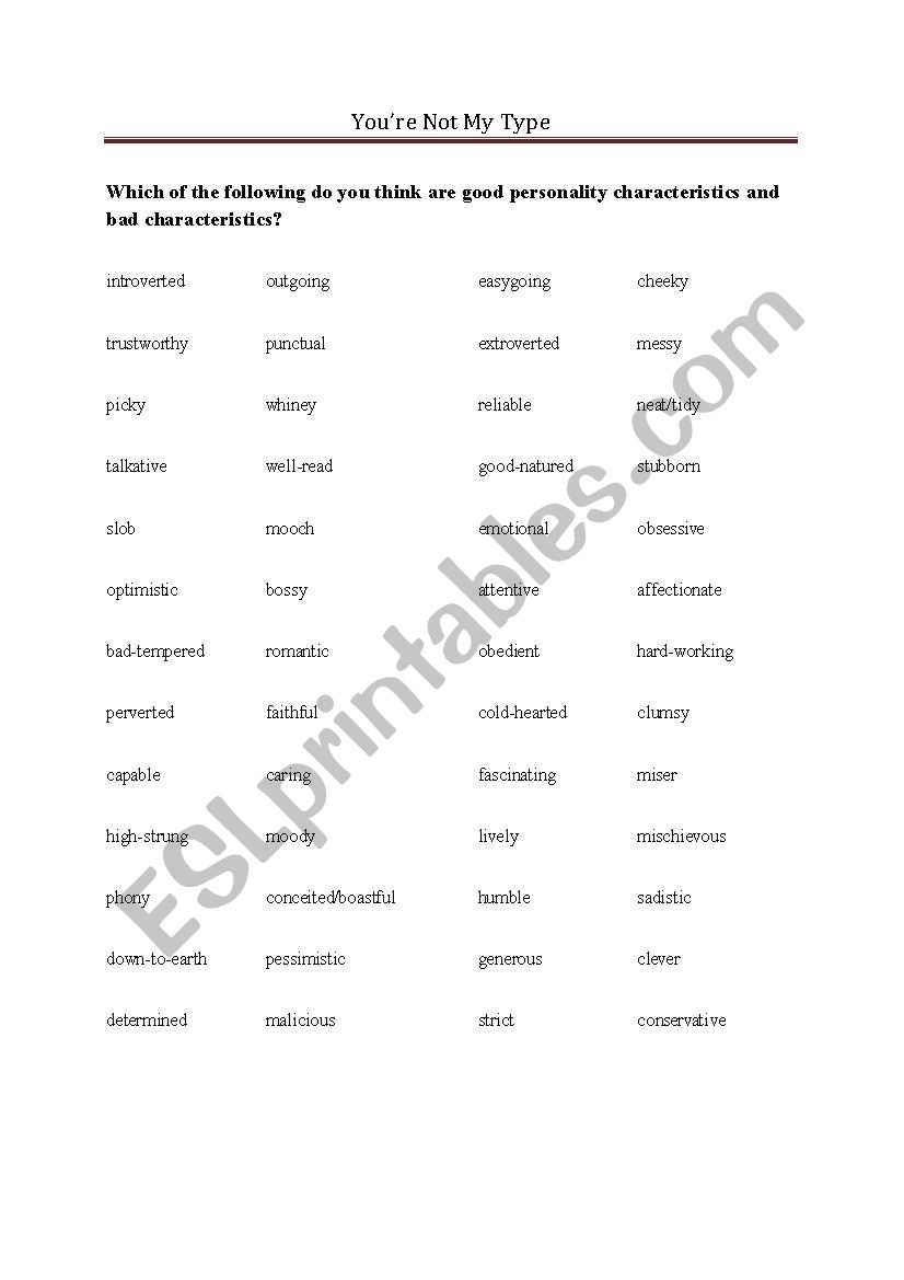 Personality Lesson worksheet
