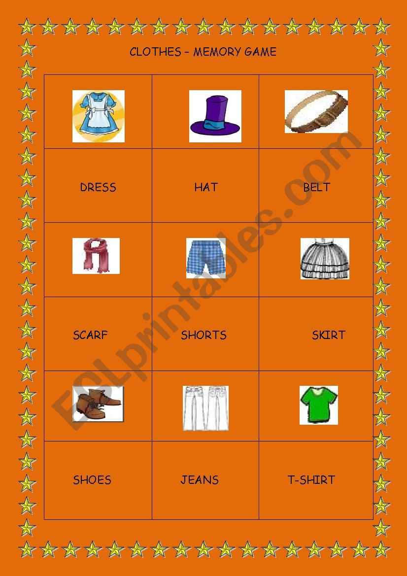 CLOTHES - MEMORY GAME worksheet