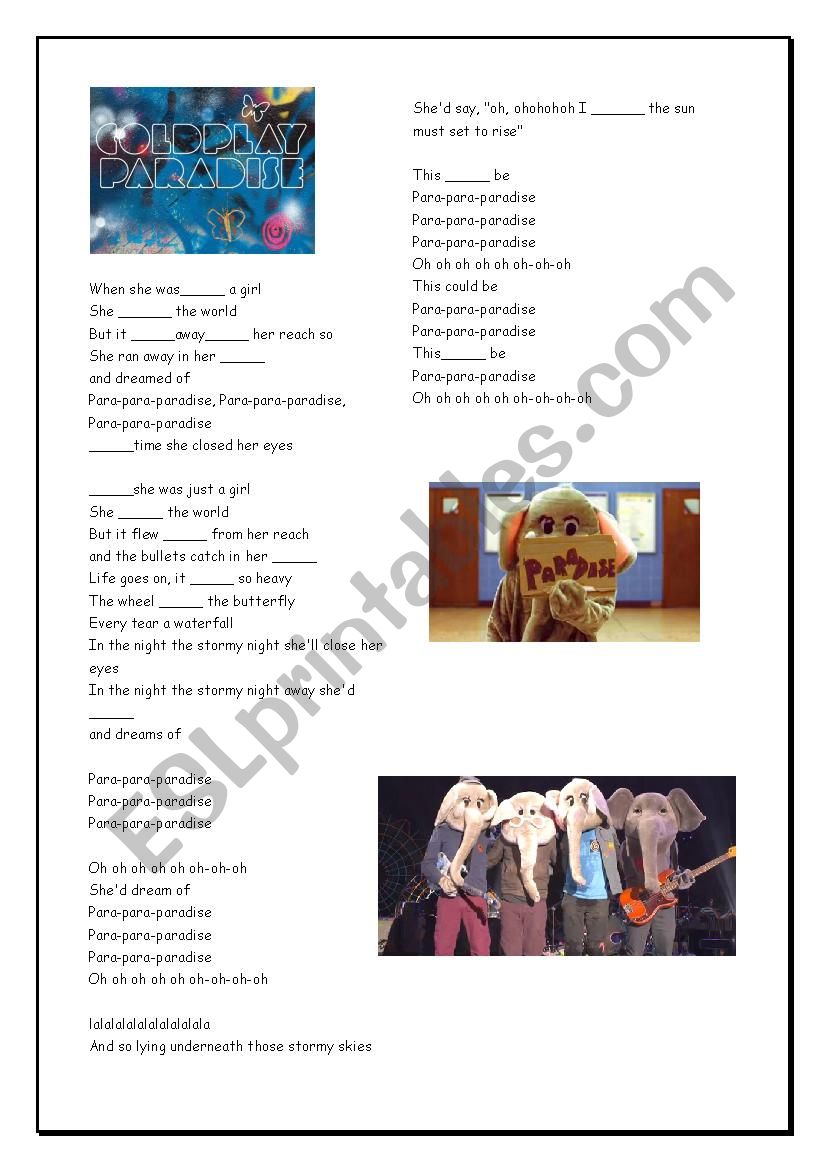 Coldplay Paradise Lyrics worksheet